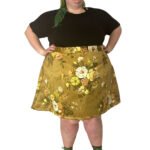 Gold vintage floral A-line skirt - ref 126 - Resale item - UK 30-32